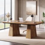 Tribesigns 63-Inch Executive Desk, Large Office Computer Desk with Double Pedestal, Modern Simple Workstations Writing Table Conference Table Business Furniture for Home Office, Light Brown - Image 2