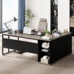 Tribesigns 71 inch Executive Desk, L Shaped Desk with Cabinet Storage, Executive Office Table with Shelves, Business Furniture Set Workstation for Home Office, Gray - Image 2