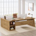 Tribesigns 78" L Shaped Desk with Drawers, Large Executive Office Desk with File Cabinet and Shelves, Modern Corner Computer Table Business Furniture for Home Office, Brown - Image 2