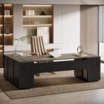 Tribesigns 85.8-Inch L-Shaped Executive Office Desk with File Drawers & Storage Cabinet, Professional Corner Computer Desk Extra Large Business Workstation with Adjustable Shelves (Gray&Black) - Image 2