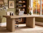 Tribesigns Modern Office Desk, Home Office Table with Wide Fluted Legs, Modern Desk for Home Office, Natural - Image 2