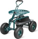 VEVOR Garden Cart Rolling Workseat with Wheels, Gardening Stool for Planting, 360 Degree Swivel Seat, Wagon Scooter with Steering Handle & Utility Tool Tray, Use for Patio, Yard, and Outdoors, Green - Image 2