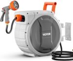 VEVOR Retractable Garden Hose Reel, 5/8 Inch x 100 ft Wall Mounted Hose Reel, Heavy Duty Garden Hose Reel with 9 Patterns Nozzle, Any Length Lock, Upgraded Slow Return System and 180°Swivel Bracket - Image 2