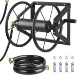 VEVOR Wall Mounted Garden Hose Reel, Holds 200 ft 5/8-inch Manual Water Hose Winder, Heavy-Duty Steel, Outdoor Reel with Brass Fitting & 5ft Leader Hose, Space Saving, for Yard Lawn Garage - Image 2