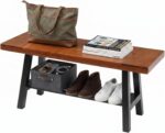 VINGLI 40in Storage Bench, Solid Wood Seat with Metal Storage Shelf, Weather Resistant High Capacity Indoor Outdoor Dining Benches, Sturdy Shoe Rack Bench for Entryway Mudroom Porch - Image 2