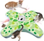 VIWIK Interactive Cat Toys for Indoor Cats, Hide and Seek Moving Feather Toy for Bored Adult Cats with Suction Cup & Cover, Automatic Kitten Wand Toy, Cat Enrichment Toys for All Breeds Green - Image 2