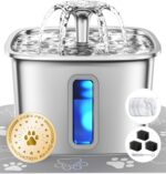 Veken Innovation Award Winner Stainless Steel Cat Water Fountain, 108oz/3.2L Automatic Pet Fountain Dog Water Dispenser with 3 Replacement Filters & Silicone Mat, Gifts for Cats, Dogs (Silver) - Image 2