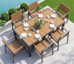 Vexwalx 7-Piece Outdoor Dining Set, Aluminum Dining Table Set for 6, Patio Table and Chairs Set with Umbrella Hole, All Weather HDPS Outdoor Table and Chairs for 6 (Gray-Teak) - Image 2