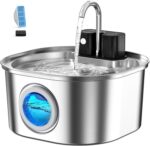 Voluas Stainless Steel Cat Water Fountain: 108oz/3.2L Wireless Cat Fountain Battery Operated for Drinking Indoor, Automatic Pet Water Dispenser Bowl with Ultra Quiet Pump, Easy Clean BPA-Free, 1Filter - Image 2