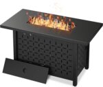 Vongrasig 43" Gas Fire Pit for Outside, 50,000 BTU Outdoor Propane Fire Pit Table with Lid & Lava Rock, Steel Rectangular Fire Table for Patio, Backyard, Deck, Garden, Black - Image 2