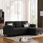 Vongrasig Convertible Sectional Couches, 3 Seat L Shaped Couch Sofa with Removable Pillows Soft Corduroy Fabric Small Couch Mid Century for Living Room, Apartment and Office Black - Image 2