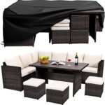 Wumiokio Patio Furniture Set, 7 Pieces Outdoor Patio Furniture with Dining Table&Chair, All Weather Wicker Conversation Set with Ottoman,Brown Rattan & Ivory Cushions (Include Sofa Dust Cover) - Image 2
