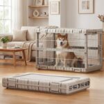 ZOMISIA Collapsible Dog Crate for Large Dogs - 36" L Heavy Duty Dog Kennel No Tools Required with 4 Sides Steel Foldable Cage for Dogs Indoor Furniture, Portable Carrier with 2 Smooth Wheels, Beige - Image 2