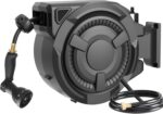 wikiwiki Retractable Garden Hose Reel 1/2 in x 100 ft, Heavy Duty Wall Mounted Hose Reel with 10- Function Sprayer Nozzle, Automatic Slow Return System/180°Swivel Bracket/UV Resistant (Black) - Image 2