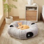 Cat Tunnel Bed for Indoor Cats - Cute Cat Donut Tunnel with Washable Circle Cushion, Round Pet Play Tunnel Toy for Kitten/Puppy/Rabbit,Grey - Image 4