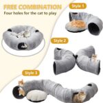 Cat Tunnel Bed for Indoor Cats - Cute Cat Donut Tunnel with Washable Circle Cushion, Round Pet Play Tunnel Toy for Kitten/Puppy/Rabbit,Grey - Image 5