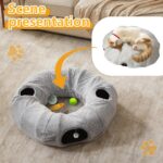 Cat Tunnel Bed for Indoor Cats - Cute Cat Donut Tunnel with Washable Circle Cushion, Round Pet Play Tunnel Toy for Kitten/Puppy/Rabbit,Grey - Image 7