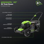 Greenworks 40V 21" Push Mower, 5.0Ah USB Battery - Image 3