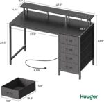 Huuger 47 Inch Computer Desk with Power Outlets and LED Lights, Gaming Desk with 4 Drawers, Office Desk with Monitor Stand, Study Work Home Office, Small Spaces, Black - Image 3