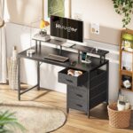 Huuger 47 Inch Computer Desk with Power Outlets and LED Lights, Gaming Desk with 4 Drawers, Office Desk with Monitor Stand, Study Work Home Office, Small Spaces, Black - Image 8