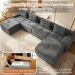 159" U Shaped Oversized Boneless Couch, Comfort Cloud Sectional Couches for Living Room, Modular Sofa High Back & Extra Deep Seat, No Assembly, Soft Chenille (Dark Grey, 159 inch-U shaped（4+2）) - Image 5
