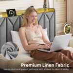 WLIVE Full Size Upholstered Bed Frame with 2 Drawers, Storage Headboard Platform Bed with Charging Station and LED Light, Sturdy Metal & Wooden Slats Support, No Box Spring Needed, Light Grey - Image 6