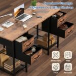 Sweetcrispy Computer Desk with Drawers 55 Inch Home Office Bedroom Table 4 Fabric Drawers 2 Mesh Storage Shelves Wood X-Shaped Writing Study PC Desk Workspace Side Hook Metal Frame Organizer Brown - Image 5