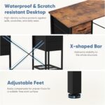 Sweetcrispy Computer Desk with Drawers 55 Inch Home Office Bedroom Table 4 Fabric Drawers 2 Mesh Storage Shelves Wood X-Shaped Writing Study PC Desk Workspace Side Hook Metal Frame Organizer Brown - Image 6