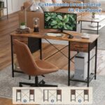 Sweetcrispy Computer Desk with Drawers 55 Inch Home Office Bedroom Table 4 Fabric Drawers 2 Mesh Storage Shelves Wood X-Shaped Writing Study PC Desk Workspace Side Hook Metal Frame Organizer Brown - Image 7