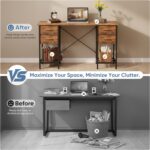 Sweetcrispy Computer Desk with Drawers 55 Inch Home Office Bedroom Table 4 Fabric Drawers 2 Mesh Storage Shelves Wood X-Shaped Writing Study PC Desk Workspace Side Hook Metal Frame Organizer Brown - Image 8