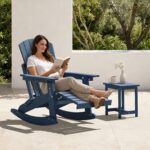 Adjustable Adirondack Rocking Chair with Retractable Ottoman Footrest, 4-in-1 Foldable HDPE Outdoor Rocker, Weather Resistant Adirondack Chair for Porch, Garden & Poolside, Navy Blue - Image 3