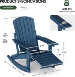Adjustable Adirondack Rocking Chair with Retractable Ottoman Footrest, 4-in-1 Foldable HDPE Outdoor Rocker, Weather Resistant Adirondack Chair for Porch, Garden & Poolside, Navy Blue - Image 4