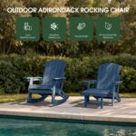 Adjustable Adirondack Rocking Chair with Retractable Ottoman Footrest, 4-in-1 Foldable HDPE Outdoor Rocker, Weather Resistant Adirondack Chair for Porch, Garden & Poolside, Navy Blue - Image 6