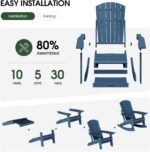Adjustable Adirondack Rocking Chair with Retractable Ottoman Footrest, 4-in-1 Foldable HDPE Outdoor Rocker, Weather Resistant Adirondack Chair for Porch, Garden & Poolside, Navy Blue - Image 7
