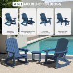 Adjustable Adirondack Rocking Chair with Retractable Ottoman Footrest, 4-in-1 Foldable HDPE Outdoor Rocker, Weather Resistant Adirondack Chair for Porch, Garden & Poolside, Navy Blue - Image 8