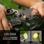 DECERK® 8.5" Professional Pruning Shears - Cuts 4X Easier with Ultra Sharp Japanese Steel Titanium Blade, Arthritis Friendly Garden Scissors & Plant Clippers, Effortlessly Prunes 3/4" Branches - Image 4
