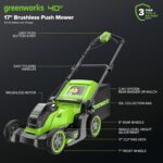 Greenworks 40V 17" Cordless Lawn Mower – Brushless Motor, 4.0Ah Battery & Charger (75+ Compatible Tools), 2-in-1 Mulch/Bag - Image 3