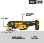 DEWALT 20V MAX XR Oscillating Multi-Tool Cordless, Variable Speed Brushless Motor Multitool with LED Light, Extended Runtime, Includes Two Wood Cutting Blades, Tool Only (DCS356B) - Image 7