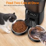 Automatic Cat Feeders for Two Cats, 5L/20 Cups Double Automatic Cat Food Dispenser with 2 Stainless Bowls, Timer Setting 20 Portions 6 Meals Per Day, 10s Meal Call (Black) - Image 3