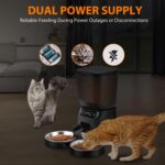 Automatic Cat Feeders for Two Cats, 5L/20 Cups Double Automatic Cat Food Dispenser with 2 Stainless Bowls, Timer Setting 20 Portions 6 Meals Per Day, 10s Meal Call (Black) - Image 6