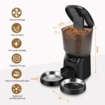 Automatic Cat Feeders for Two Cats, 5L/20 Cups Double Automatic Cat Food Dispenser with 2 Stainless Bowls, Timer Setting 20 Portions 6 Meals Per Day, 10s Meal Call (Black) - Image 8