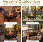 Sunnydaze 36-Inch Steel Outdoor Fire Pit with Grill and Spark Screen - PVC Protective Cover - Heat-Resistant Finish - Black - Image 6