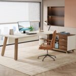 Tribesigns 78.7-Inch Executive Desk, L-Shaped Desk with 55-Inch Cabinet, Large Office Desk with Storage Shelves, Modern Computer Desk for Home Office, White & Walnut - Image 4