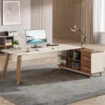 Tribesigns 78.7-Inch Executive Desk, L-Shaped Desk with 55-Inch Cabinet, Large Office Desk with Storage Shelves, Modern Computer Desk for Home Office, White & Walnut - Image 6