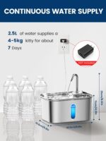 Cat Water Fountain Stainless Steel for Cats Indoor 2.5L 85oz by BPA-Free SUS304, Effective 6-Layer Filter Cat Fountain for Drinking 20dB Ultra Quiet & Soft Flow Metal Pet Water Fountain - Image 5