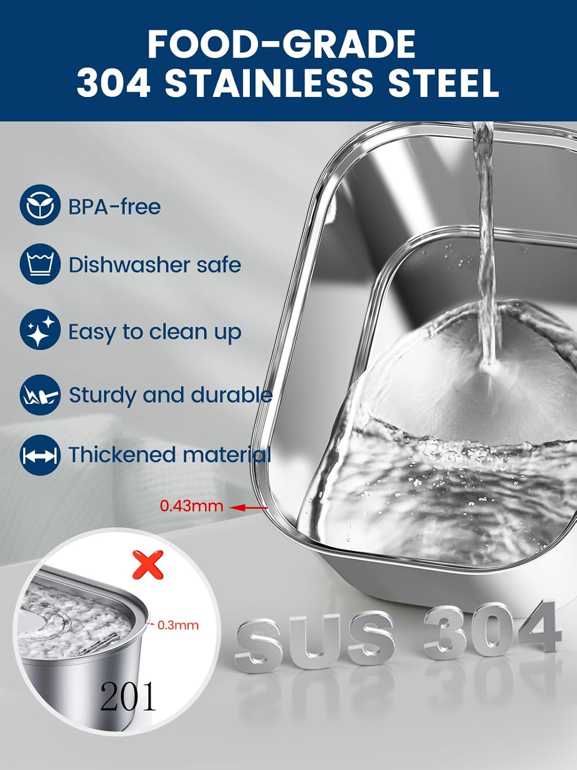 Cat Water Fountain Stainless Steel for Cats Indoor 2.5L 85oz by BPA-Free SUS304, Effective 6-Layer Filter Cat Fountain for Drinking 20dB Ultra Quiet & Soft Flow Metal Pet Water Fountain - Image 8