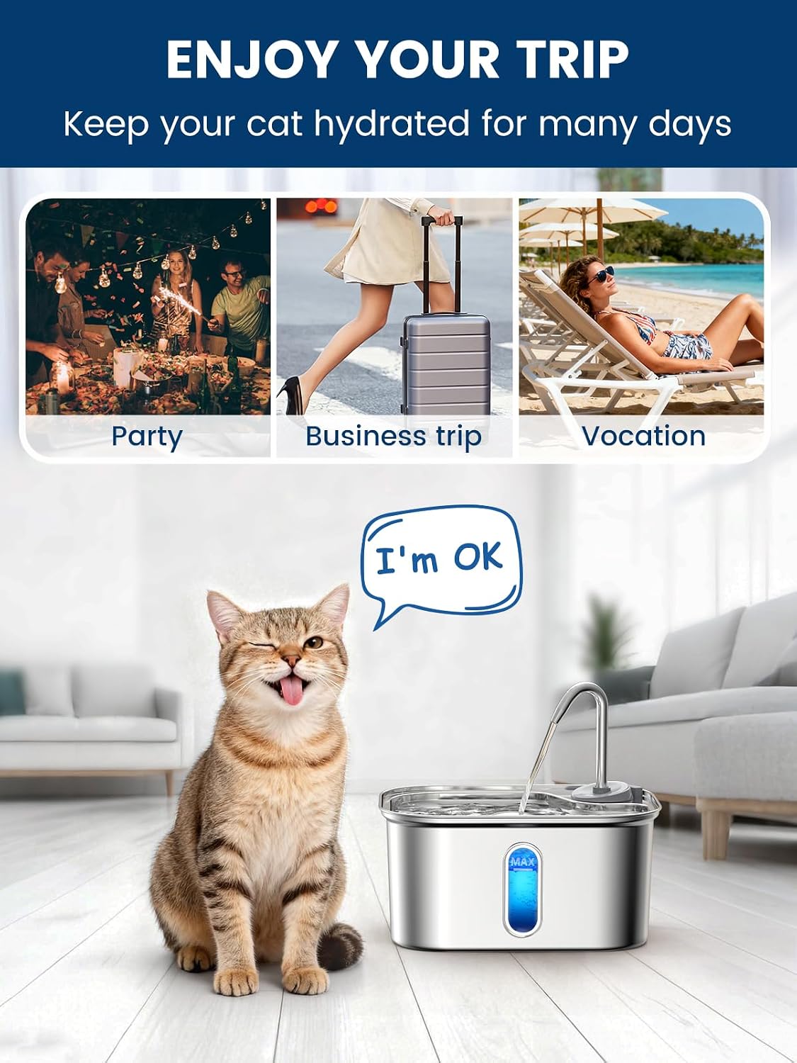 Cat Water Fountain Stainless Steel for Cats Indoor 2.5L 85oz by BPA-Free SUS304, Effective 6-Layer Filter Cat Fountain for Drinking 20dB Ultra Quiet & Soft Flow Metal Pet Water Fountain - Image 10