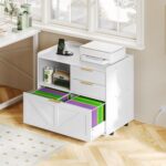 HOOBRO Lateral File Cabinet, Wooden Office Storage Drawers with Charging Station, Filing Cabinet for Home Office, A4/Letter/Legal-Sized Files, Printer Stand with Open Storage Spaces, White WT37UWJ01 - Image 3