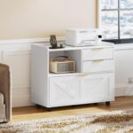 HOOBRO Lateral File Cabinet, Wooden Office Storage Drawers with Charging Station, Filing Cabinet for Home Office, A4/Letter/Legal-Sized Files, Printer Stand with Open Storage Spaces, White WT37UWJ01 - Image 8