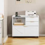 HOOBRO Lateral File Cabinet, Wooden Office Storage Drawers with Charging Station, Filing Cabinet for Home Office, A4/Letter/Legal-Sized Files, Printer Stand with Open Storage Spaces, White WT37UWJ01 - Image 9